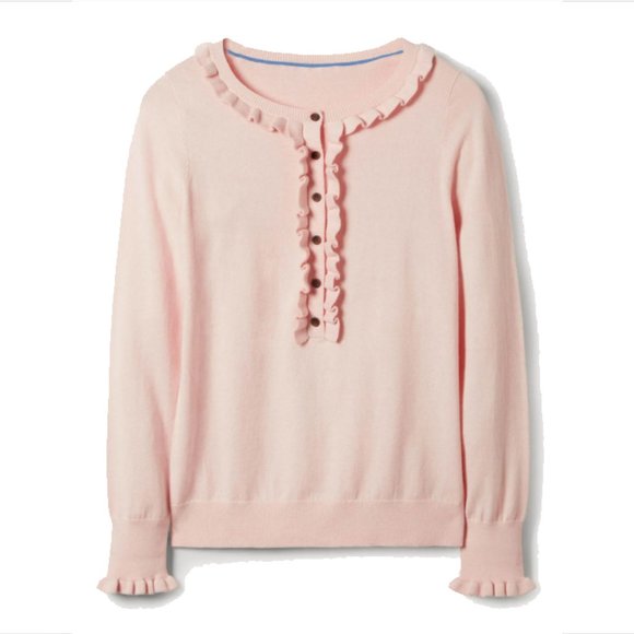 Boden Top Frill Henley Milkshake US 4 Pink Soft Cotton Wool Knit Ruffle Buttons - Picture 12 of 12